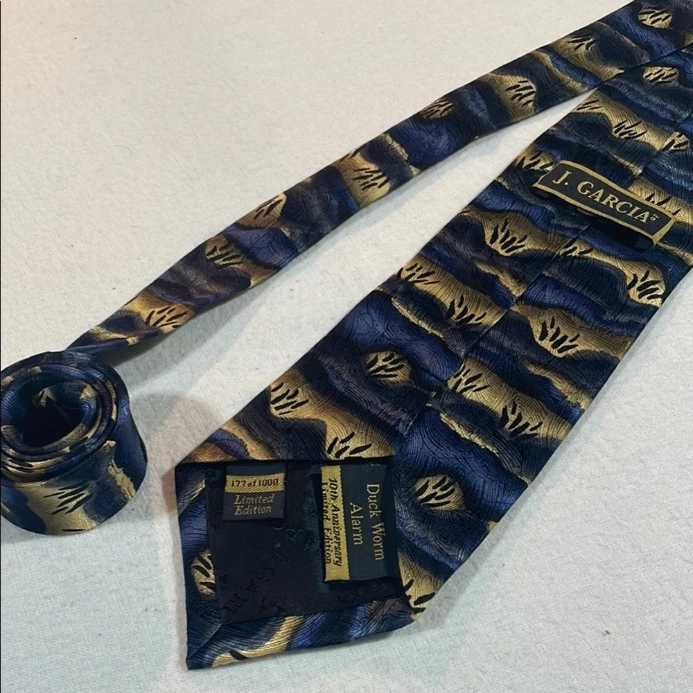 J. Garcia 10th Anniversary Duck Worm Alarm Silk Tie 177 of 1000 Blue Gold